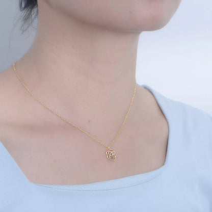 French Retro Hollow Rose Sterling Silver Necklace in gold and white finishes