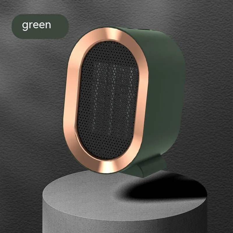 Black desktop electric heater with ceramic heating, mechanical dial, and compact design for home office use