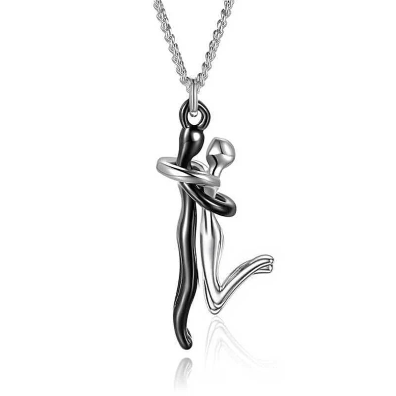 Couple's Pendant Necklace with Humanoid Design Symbolizing Love and Affection