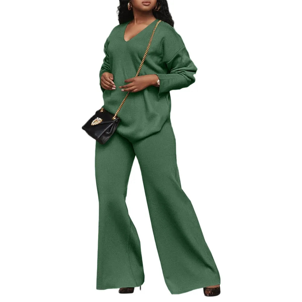 Women's brown suede two-piece suit with split sleeves and trousers, sizes S to 3XL