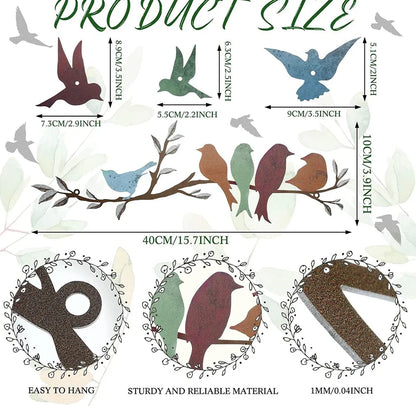 Iron bird branch wall decoration measuring 40cm by 10cm in European-style design