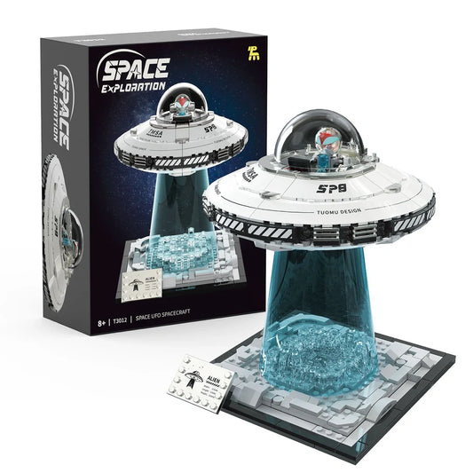 UFO Universe alien spaceship building blocks toy with flashing lights and battery-powered function
