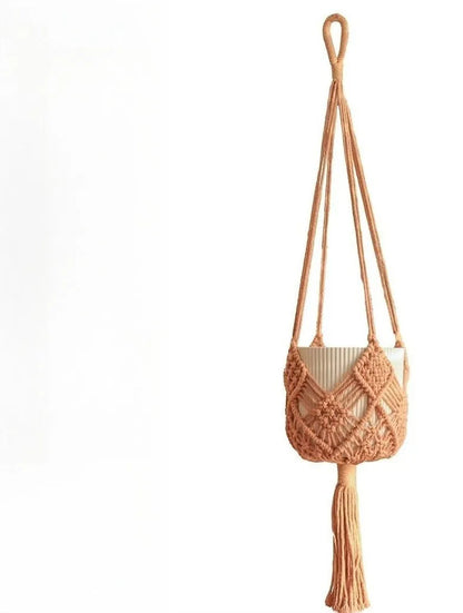 Hand-woven polyester cotton flower pot in brown colour showing 30cm diameter and woven texture detail