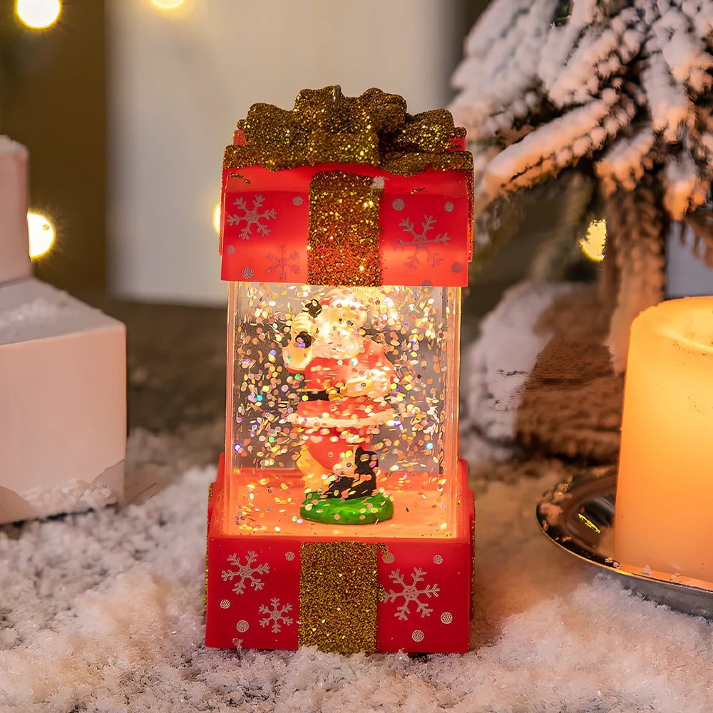 Christmas crystal ball light with cartoon character in 5.5cm plastic gift box