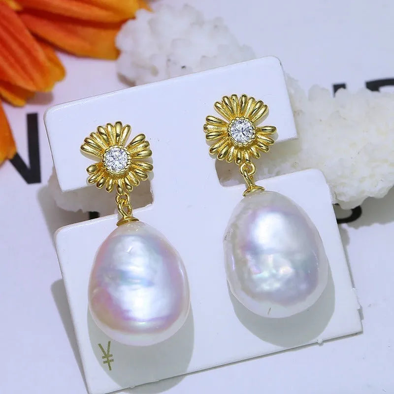 Pair of baroque-style flower earrings in sterling silver with intricate floral detailing for DIY jewellery customisation