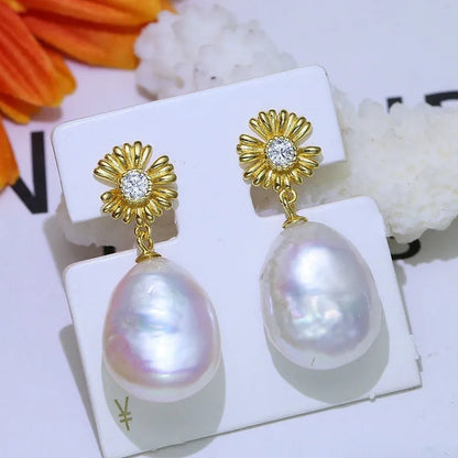 Pair of baroque-style flower earrings in sterling silver with intricate floral detailing for DIY jewellery customisation