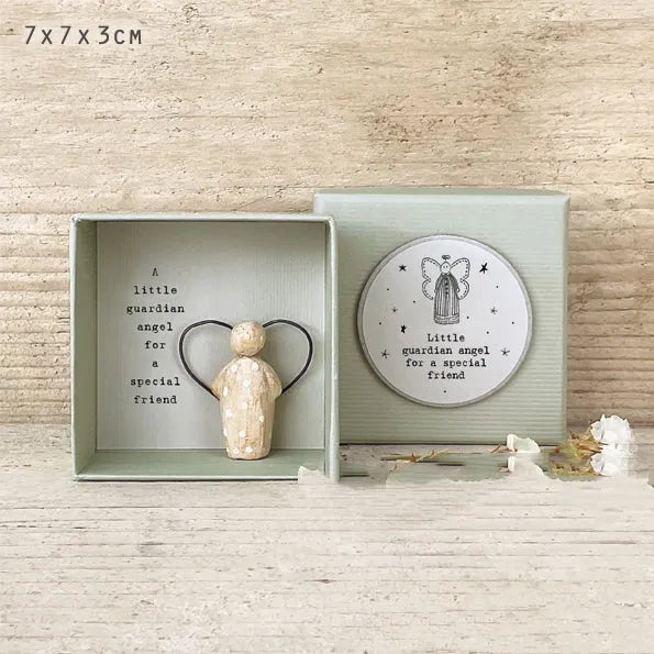 Boxed resin Guardian Angel ornament with modern design in multiple style options