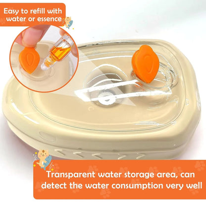 Yellow cat steam brush with silicone teeth, water spray, and ringworm detector lamp for pet grooming
