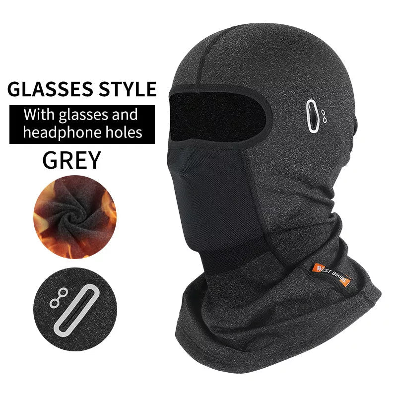 Ski fleece headgear with glasses hole for motorcycle and bicycle riders