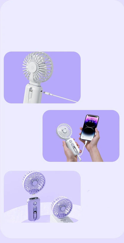 2-in-1 Handheld Fan with Power Bank - Adjustable 3-speed wind settings, compact design, and USB charging capabilities for a versatile cooling and power solution