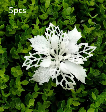 Glitter artificial Christmas flowers measuring 11cm with sparkling coating in various colour options