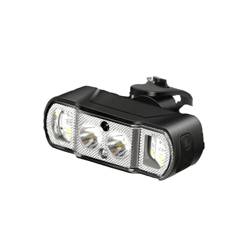 Black bicycle headlight with rechargeable battery showing 350 lumen XPG-LED lighting