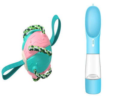 Transforming dog toy that can switch between a ball and frisbee shape, featuring durable construction and interactive play features