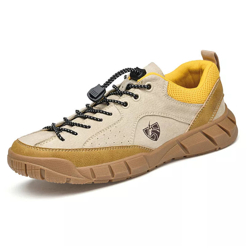 Outdoor Casual Sneaker Mountain Climbing Shoes in gray yellow, green, and blue with wear-resistant rubber sole