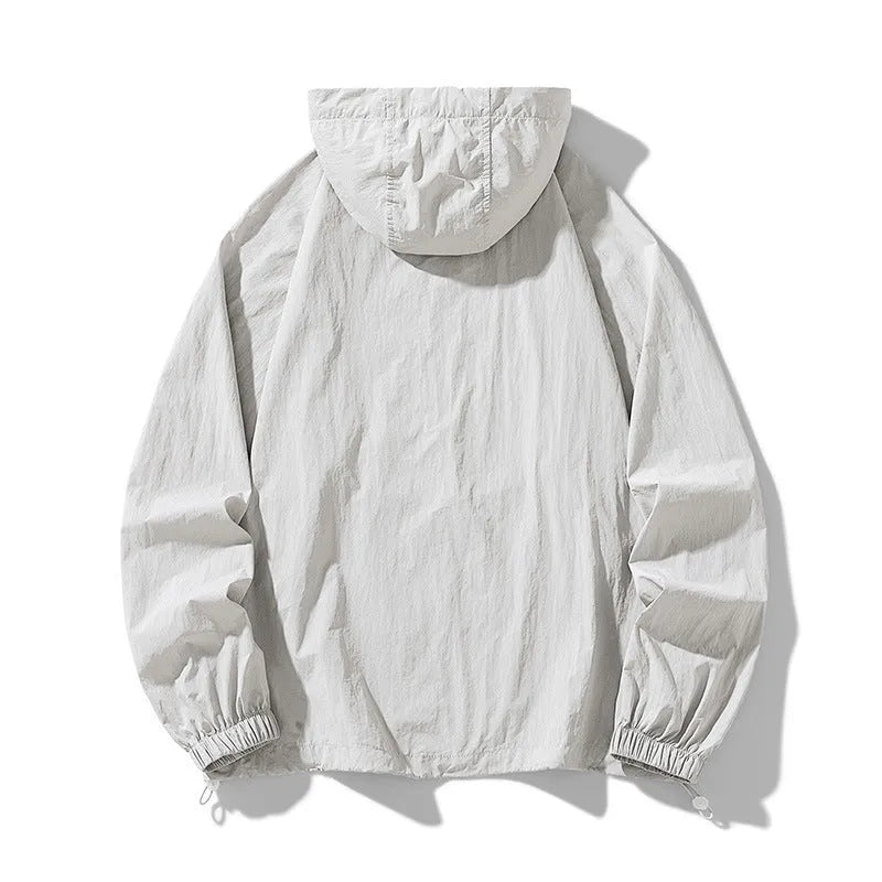 Loose-fit thin nylon sports jacket shown in a colour option, suitable for outdoor leisure wear.