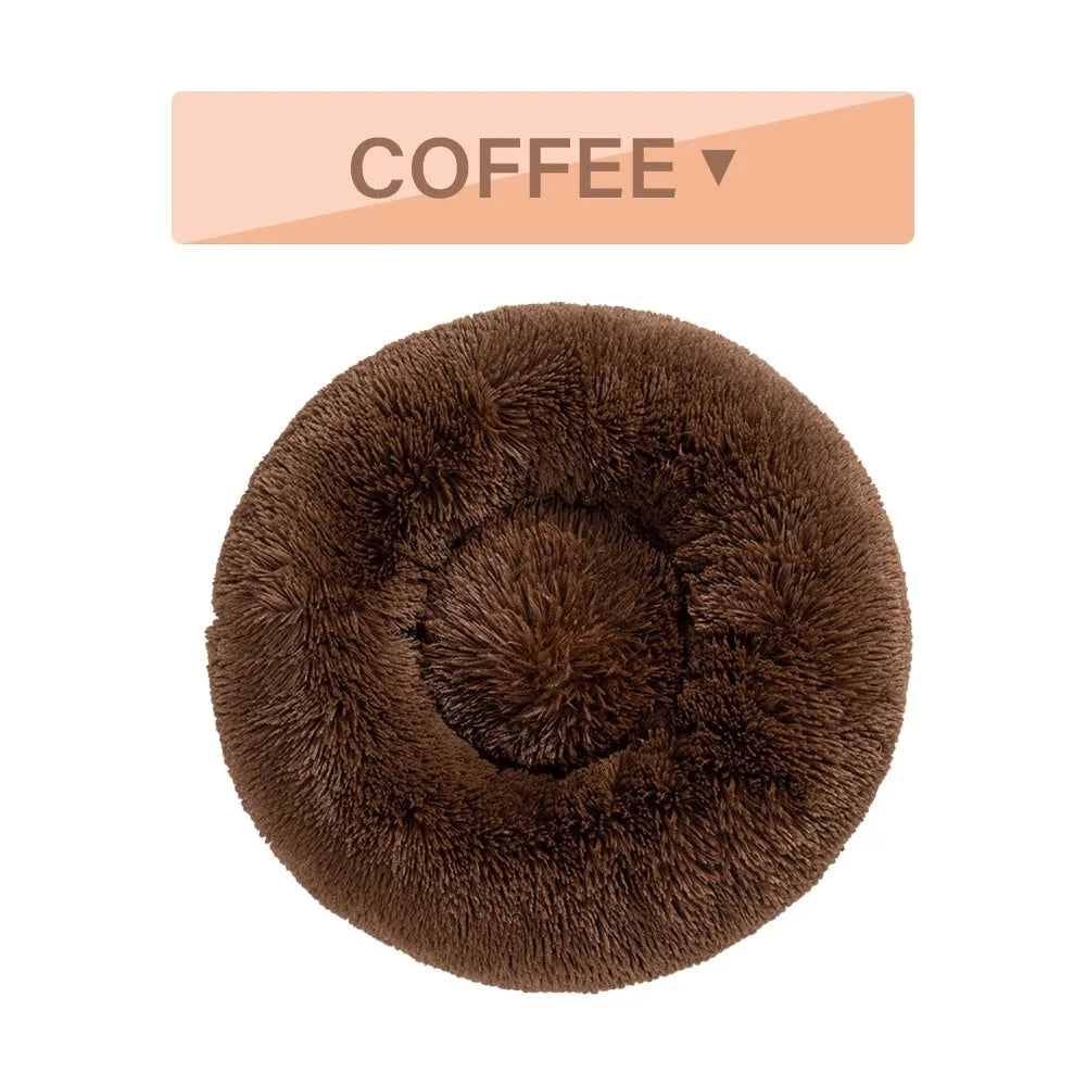 XXL fluffy donut dog bed in luxury long plush with 100cm diameter for large pets