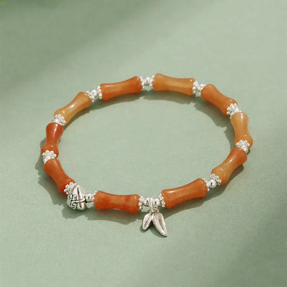 Green Aventurine bamboo pattern bracelet with strawberry quartz and jade beads, electroplated women's jewellery
