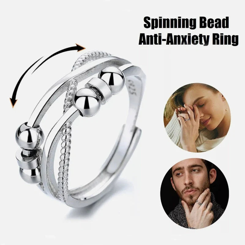 Adjustable rotatable anxiety relief ring for women with open design and platinum finish