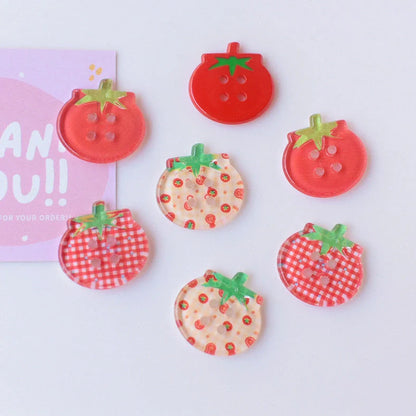 Tomato pattern buttons in five colours including cherry tomato printing and red plaid designs