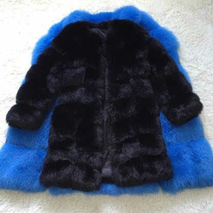 Women's thick warm fur coat in artificial fabric, 80cm length, available in five colours including black and apricot