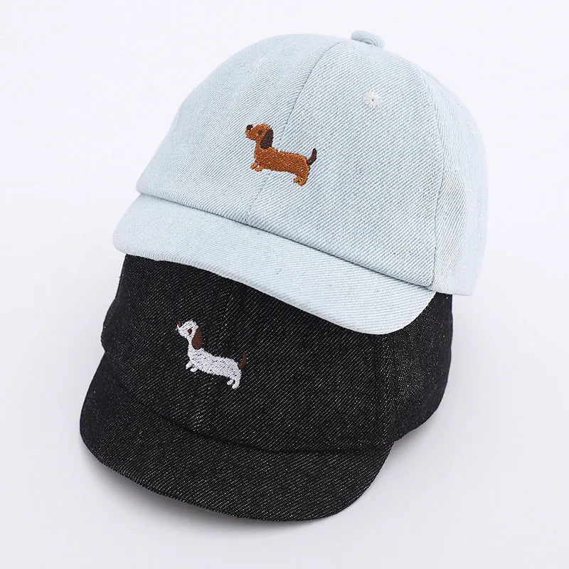 Denim baseball cap for babies with short brim in black, dark blue and light blue colours