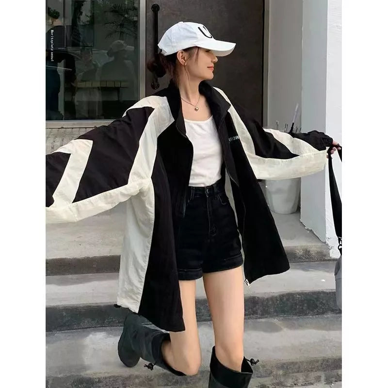 Retro workwear outdoor jacket coat for women with sun protection in black