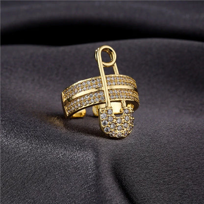 Adjustable zircon geometric ring with European-American style and copper construction
