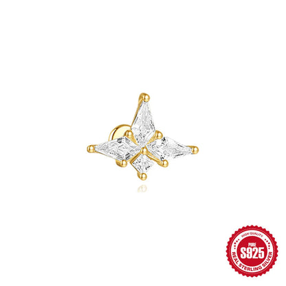 S925 sterling silver geometric kite earrings with rhinestone chain tassel in gold plating