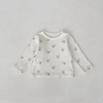Infant clothing set with suspenders on corduroy trousers and long sleeve top