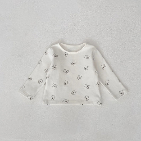 Infant clothing set with suspenders on corduroy trousers and long sleeve top