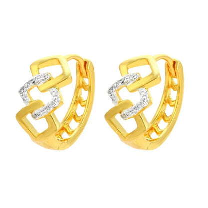 Gold geometric hollow-out alloy stud earrings on a plain background.