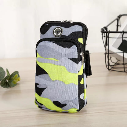 Camouflage water repellent wrist bag for running with adjustable strap