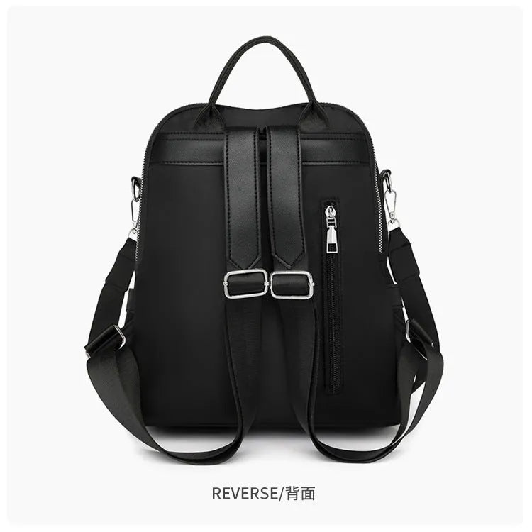 Soft PU commute backpack in light pink colour showing mobile phone pocket and three-dimensional storage design