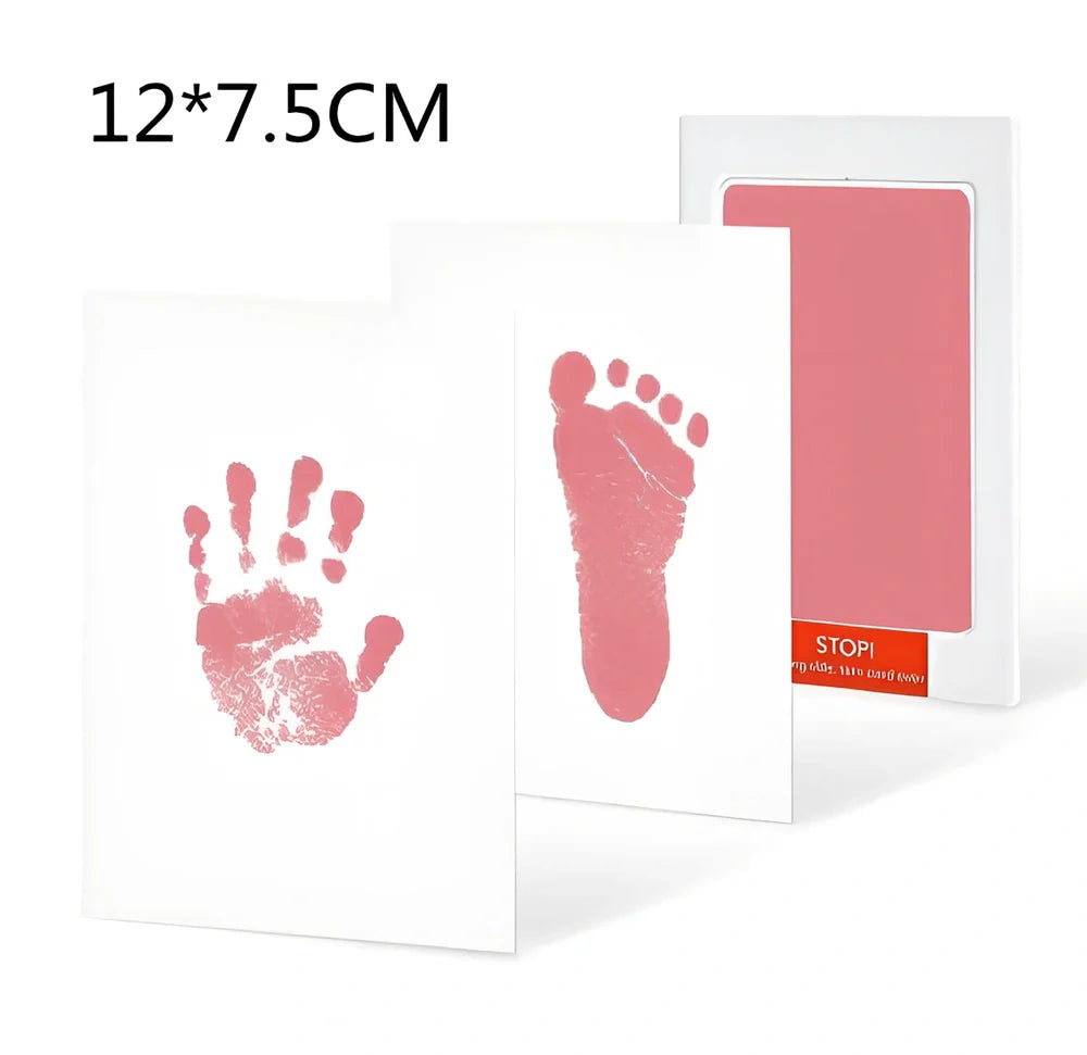 Disposable ink baby hand and foot print kit with six colour options and two size formats