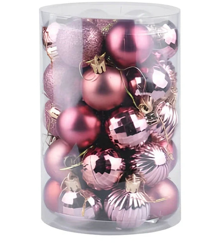 34 Christmas tree ball ornaments in assorted colours with 6cm diameter plastic construction