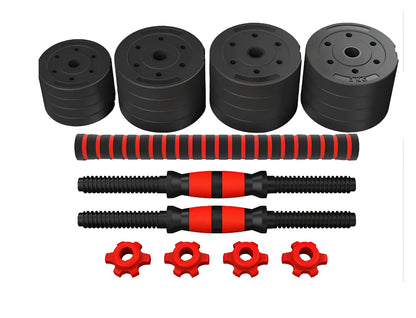 Red rubber-coated concrete adjustable dumbbells set, 10-40kg weights for household fitness barbell training
