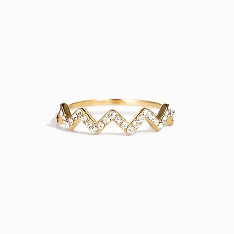 Adjustable wave pattern zircon ring with 925 silver inlay, available in gold and silver