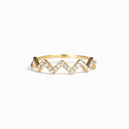 Adjustable wave pattern zircon ring with 925 silver inlay, available in gold and silver