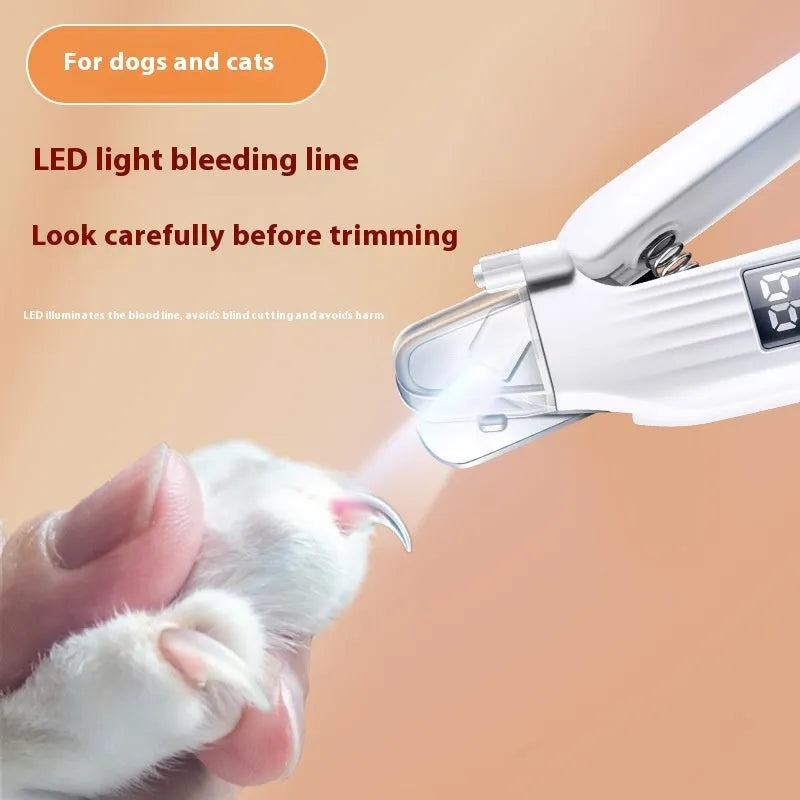 White HZ8 electric dog nail clippers and trimmer with a built-in file on a rechargeable battery.