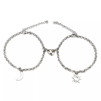 Sun Moon Charm Stainless Steel Couple Bracelets in NK, O type, and pearl colors
