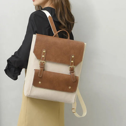 Korean style retro backpack in black colour showing soft PU material and simple design