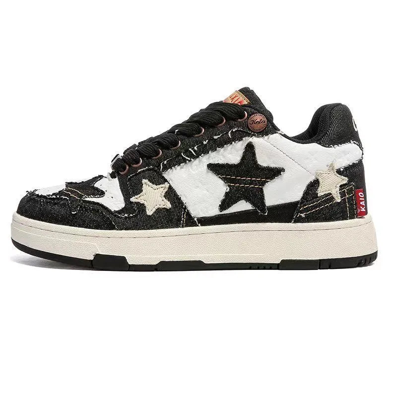 Cowhide leather platform running shoes in tea colour with lace-up front and rubber sole.
