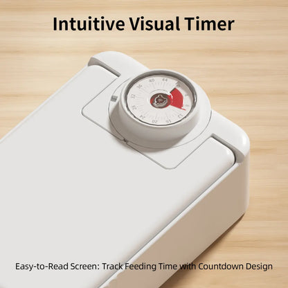White programmable pet single meal feeder with timer display, ice crystal box, and modular splash-proof design.