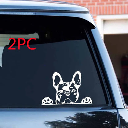 Two reflective dog pattern car stickers, 15.6cm x 10.4cm, pet material, black white colourful, for car body and rear window glass