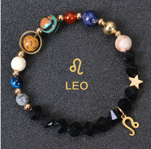 Stylish frosted stone beaded zodiac constellation bracelet for unisex wear