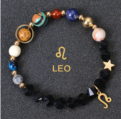 Stylish frosted stone beaded zodiac constellation bracelet for unisex wear