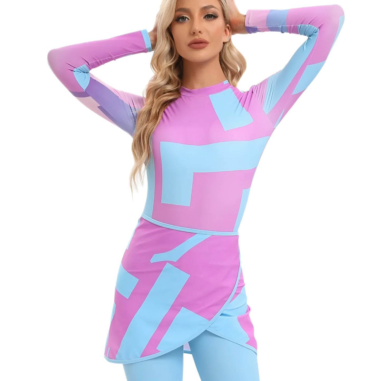 Conservative Muslim women's swimwear three-piece set with apron in polyester fabric