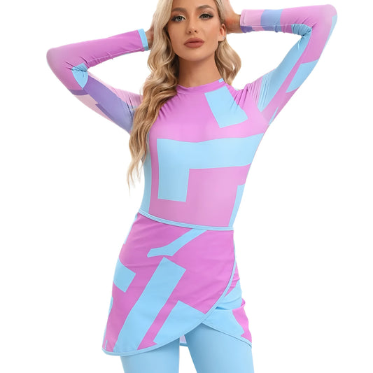 Conservative Muslim women's swimwear three-piece set with apron in polyester fabric