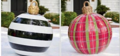 Vibrant, inflatable Christmas ornaments in various holiday designs for outdoor decoration