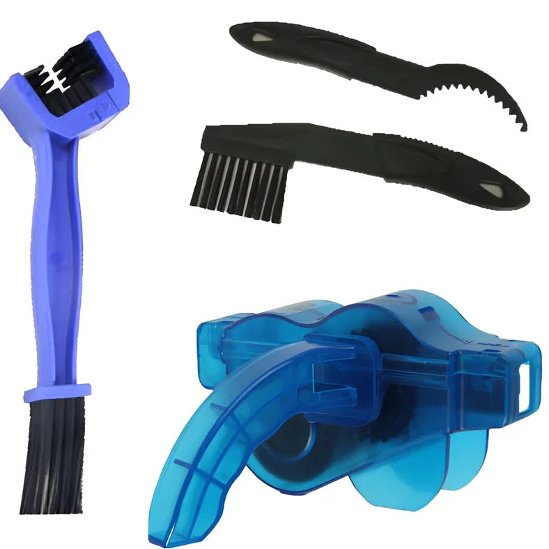 Bicycle cleaning tool set with chain washer, large brush and small brush in plastic construction